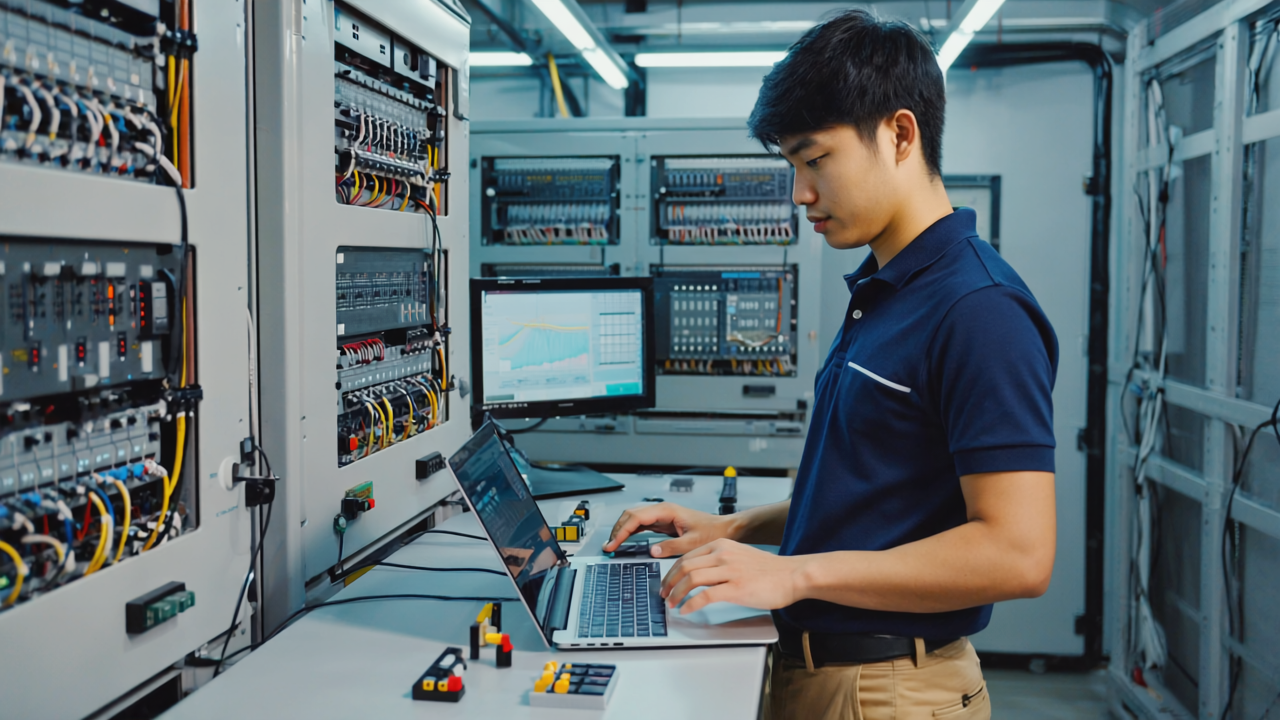Engineer working on control panel